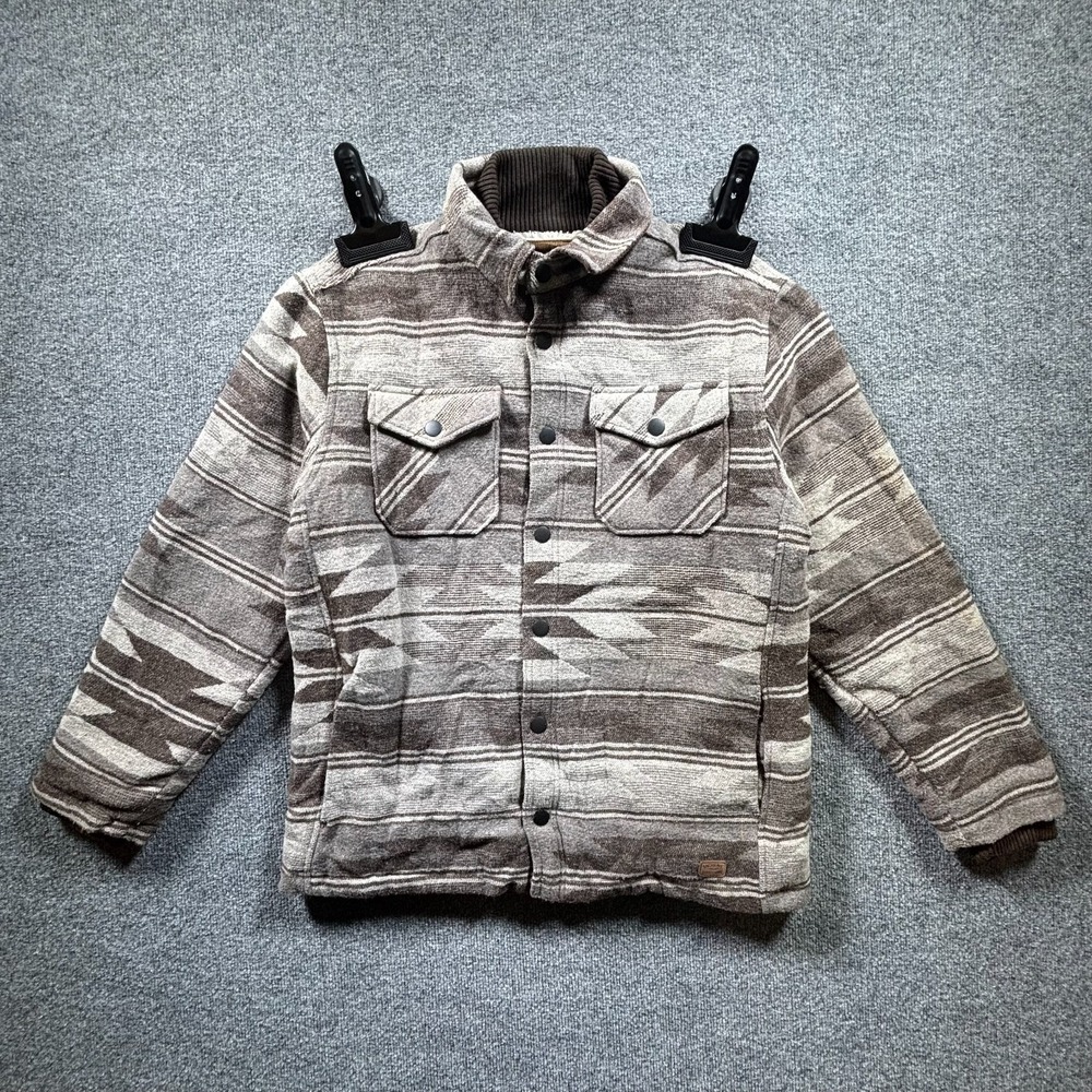 Jachs Shacket Jacket Mens L Gray Polyester Sherpa-Lined Aztec Collared Button-Up